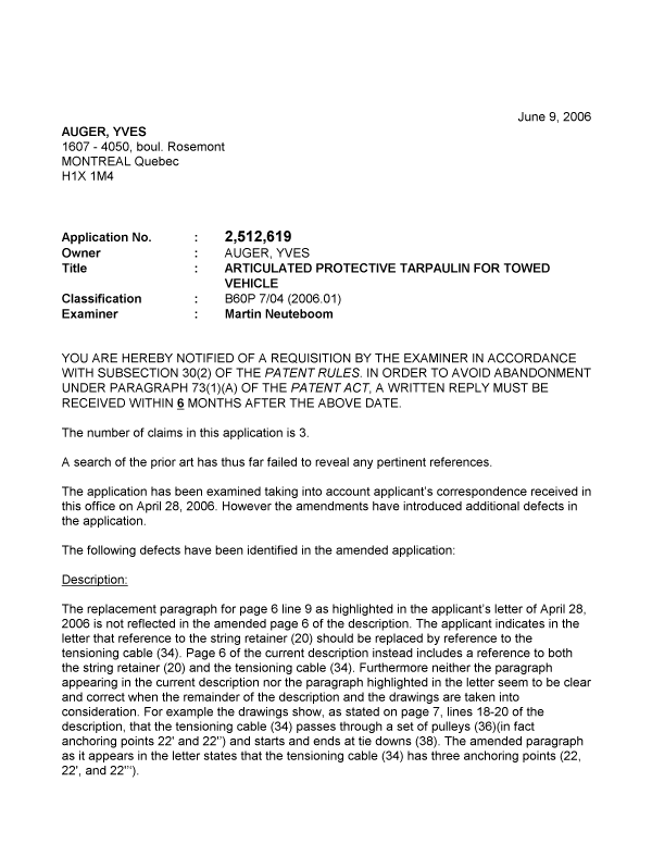 Document de brevet canadien 2512619. Poursuite-Amendment 20051209. Image 1 de 3