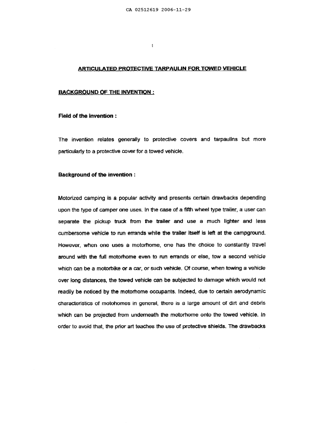 Document de brevet canadien 2512619. Description 20061129. Image 1 de 9