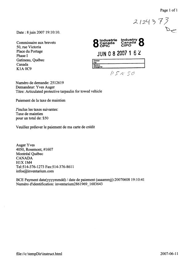 Document de brevet canadien 2512619. Taxes 20070608. Image 1 de 1