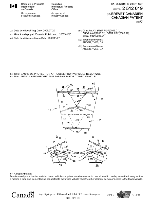Document de brevet canadien 2512619. Page couverture 20071101. Image 1 de 1