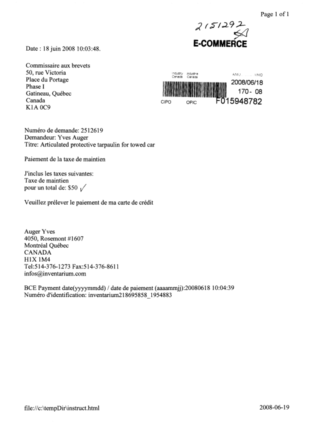 Document de brevet canadien 2512619. Taxes 20080618. Image 1 de 1