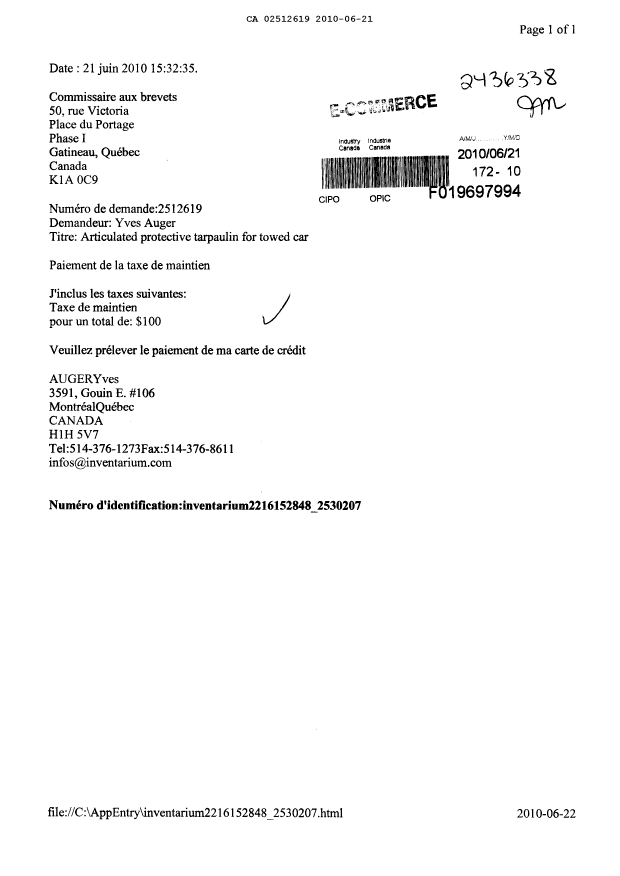 Document de brevet canadien 2512619. Taxes 20100621. Image 1 de 1