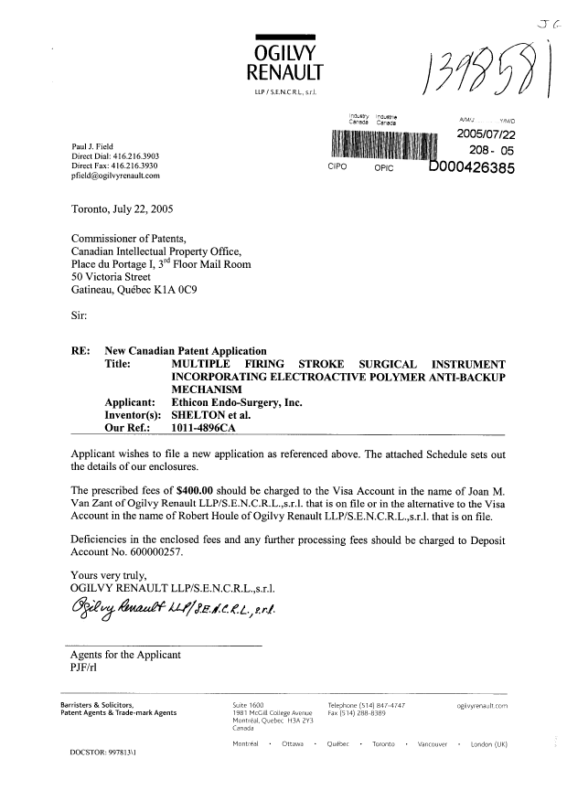 Document de brevet canadien 2512977. Cession 20050722. Image 1 de 3