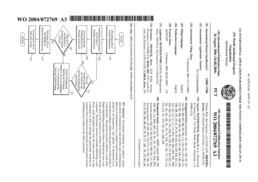 Canadian Patent Document 2513164. Abstract 20050712. Image 1 of 2