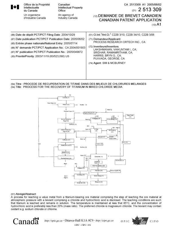 Document de brevet canadien 2513309. Page couverture 20050929. Image 1 de 1