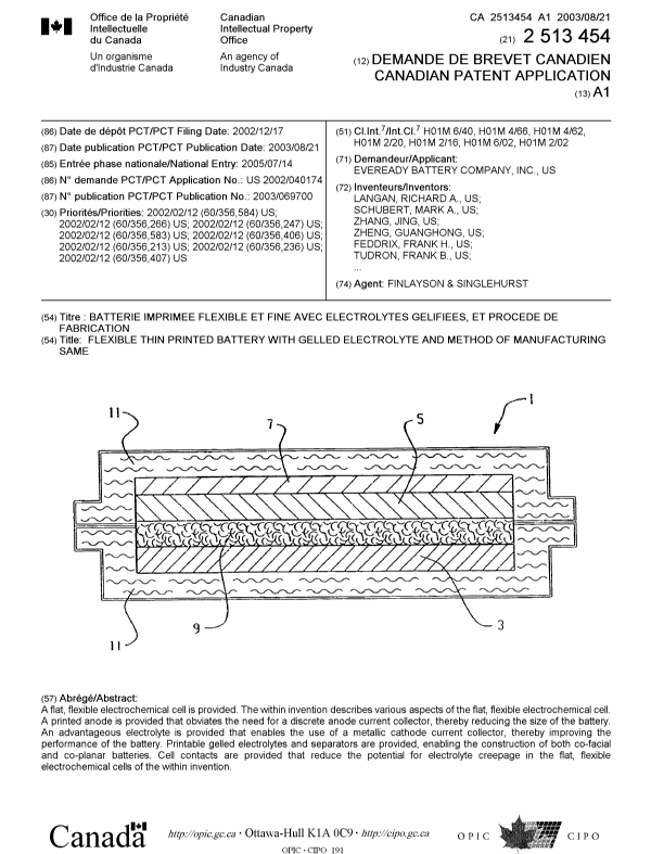 Document de brevet canadien 2513454. Page couverture 20051003. Image 1 de 2