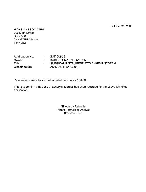 Canadian Patent Document 2513906. Correspondence 20061027. Image 1 of 1