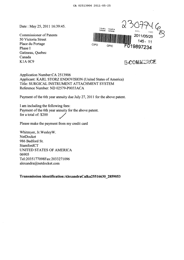 Canadian Patent Document 2513906. Fees 20101225. Image 1 of 1