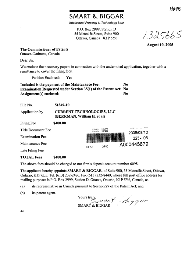 Document de brevet canadien 2515560. Cession 20050810. Image 1 de 2