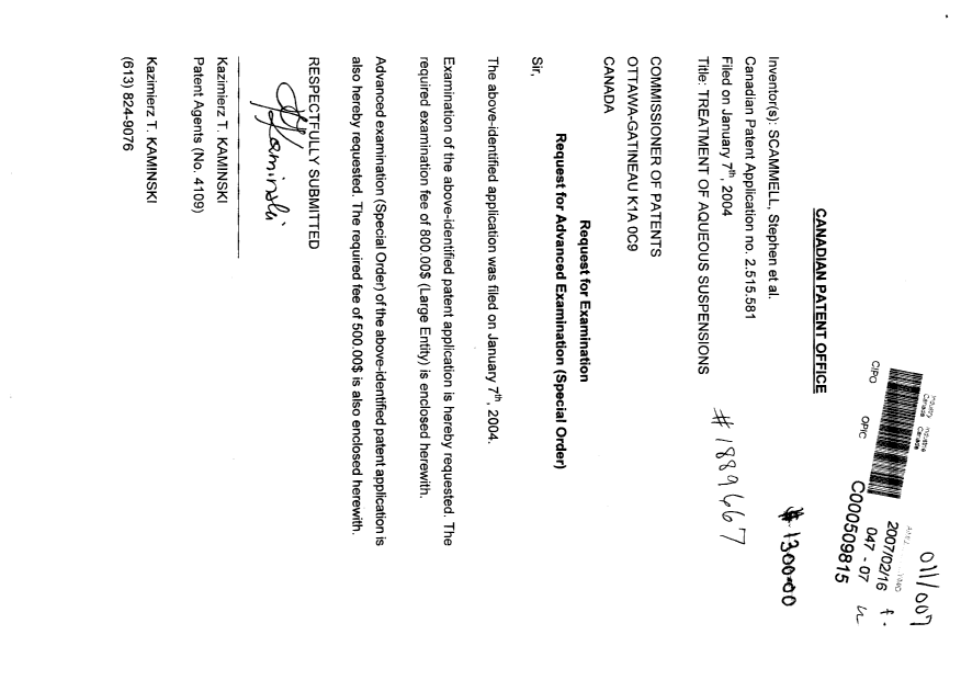 Document de brevet canadien 2515581. Poursuite-Amendment 20061216. Image 1 de 1