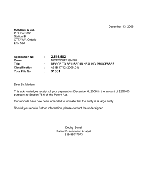 Document de brevet canadien 2515582. Correspondance 20051213. Image 1 de 1