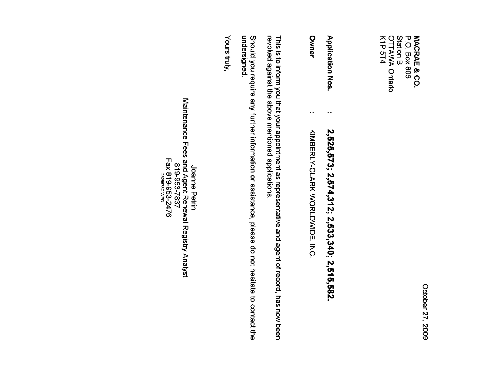 Canadian Patent Document 2515582. Correspondence 20081227. Image 1 of 1