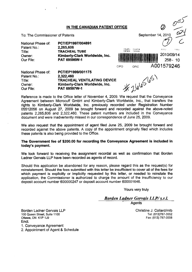 Canadian Patent Document 2515582. Correspondence 20091214. Image 1 of 3