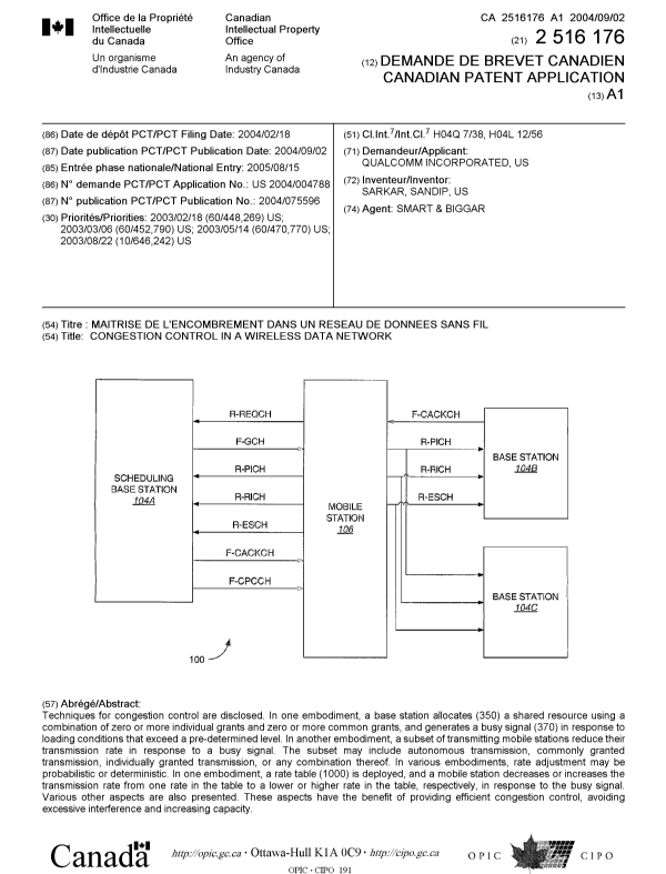 Document de brevet canadien 2516176. Page couverture 20051019. Image 1 de 1