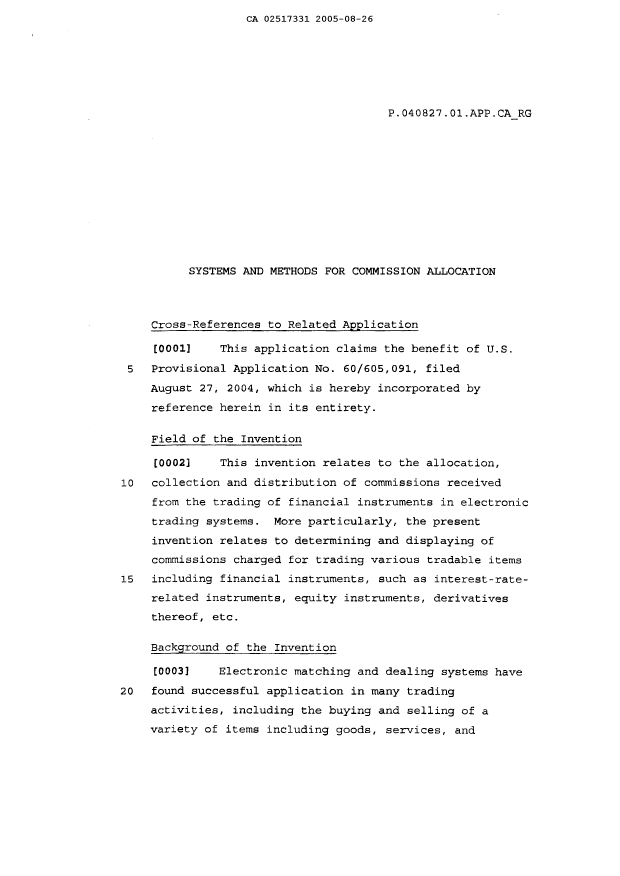 Document de brevet canadien 2517331. Description 20050926. Image 1 de 23