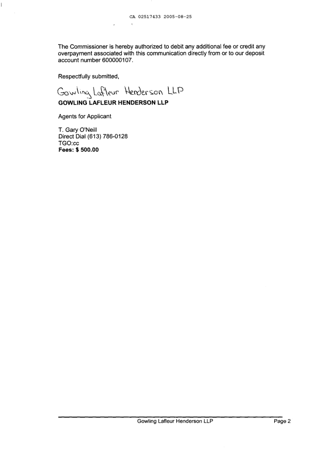 Document de brevet canadien 2517433. Cession 20050825. Image 2 de 4