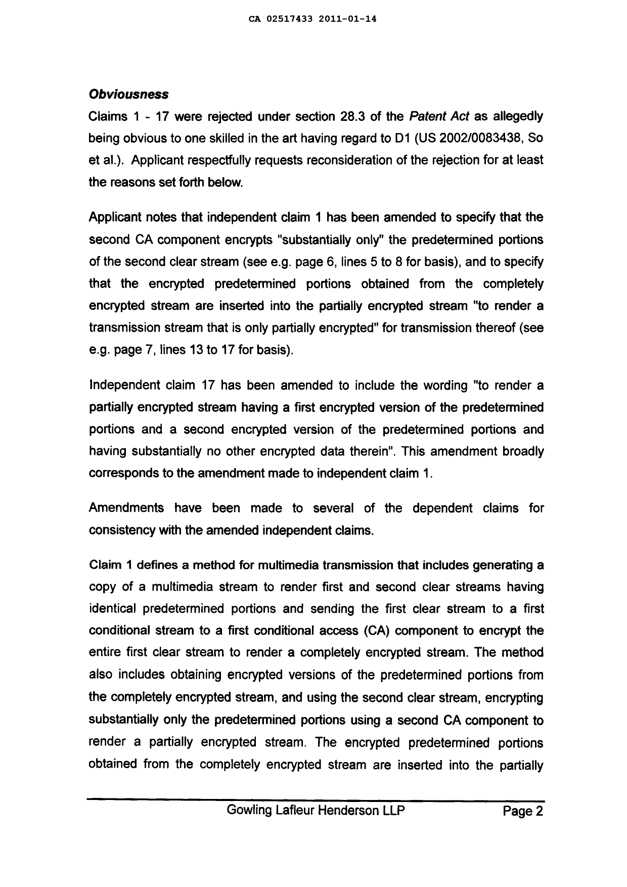 Canadian Patent Document 2517433. Prosecution-Amendment 20110114. Image 2 of 17
