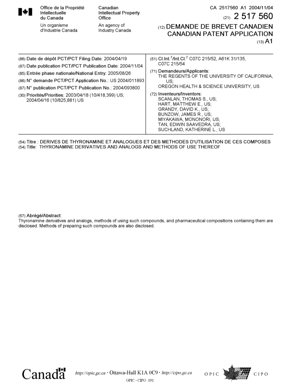 Canadian Patent Document 2517560. Cover Page 20051028. Image 1 of 2