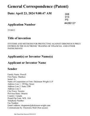 Canadian Patent Document 2518012. Reinstatement 20240423. Image 1 of 31
