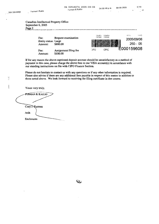 Canadian Patent Document 2518274. Assignment 20050906. Image 2 of 17
