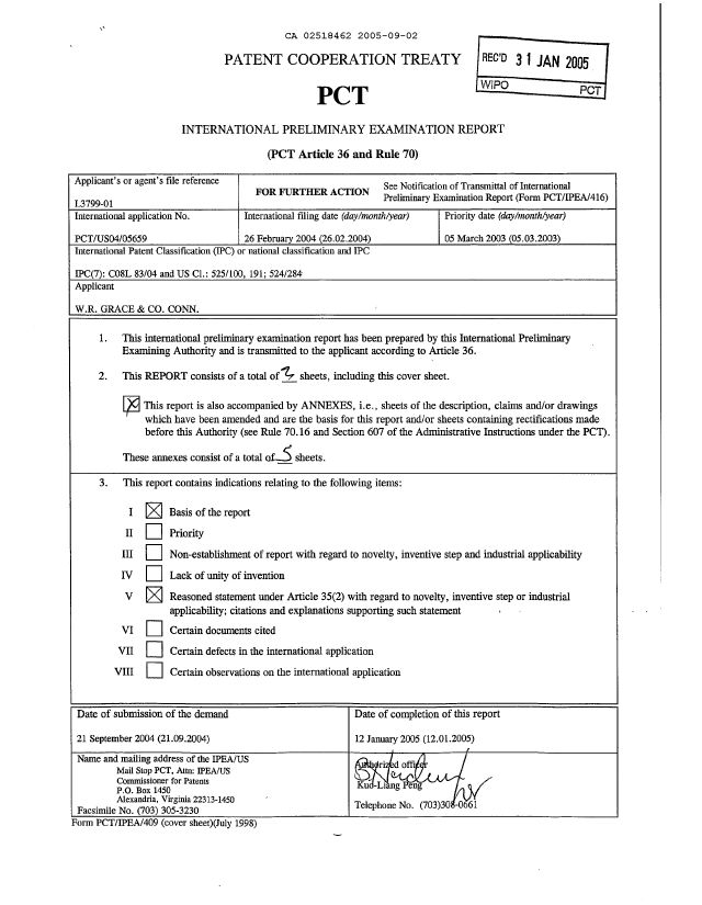 Document de brevet canadien 2518462. PCT 20050902. Image 1 de 8
