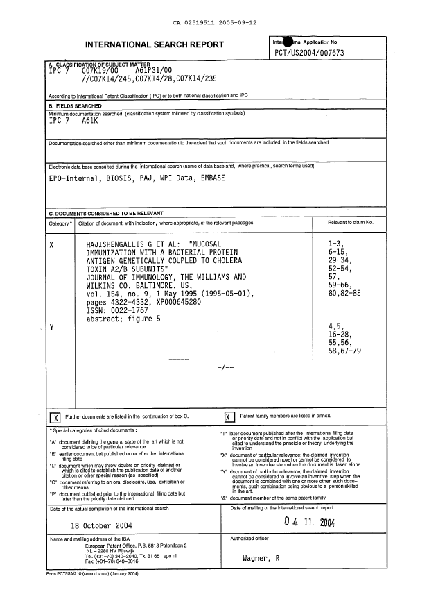 Canadian Patent Document 2519511. PCT 20041212. Image 1 of 9