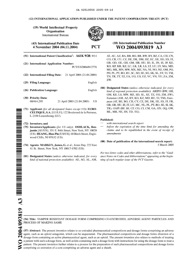 Document de brevet canadien 2519556. Abrégé 20050916. Image 1 de 1