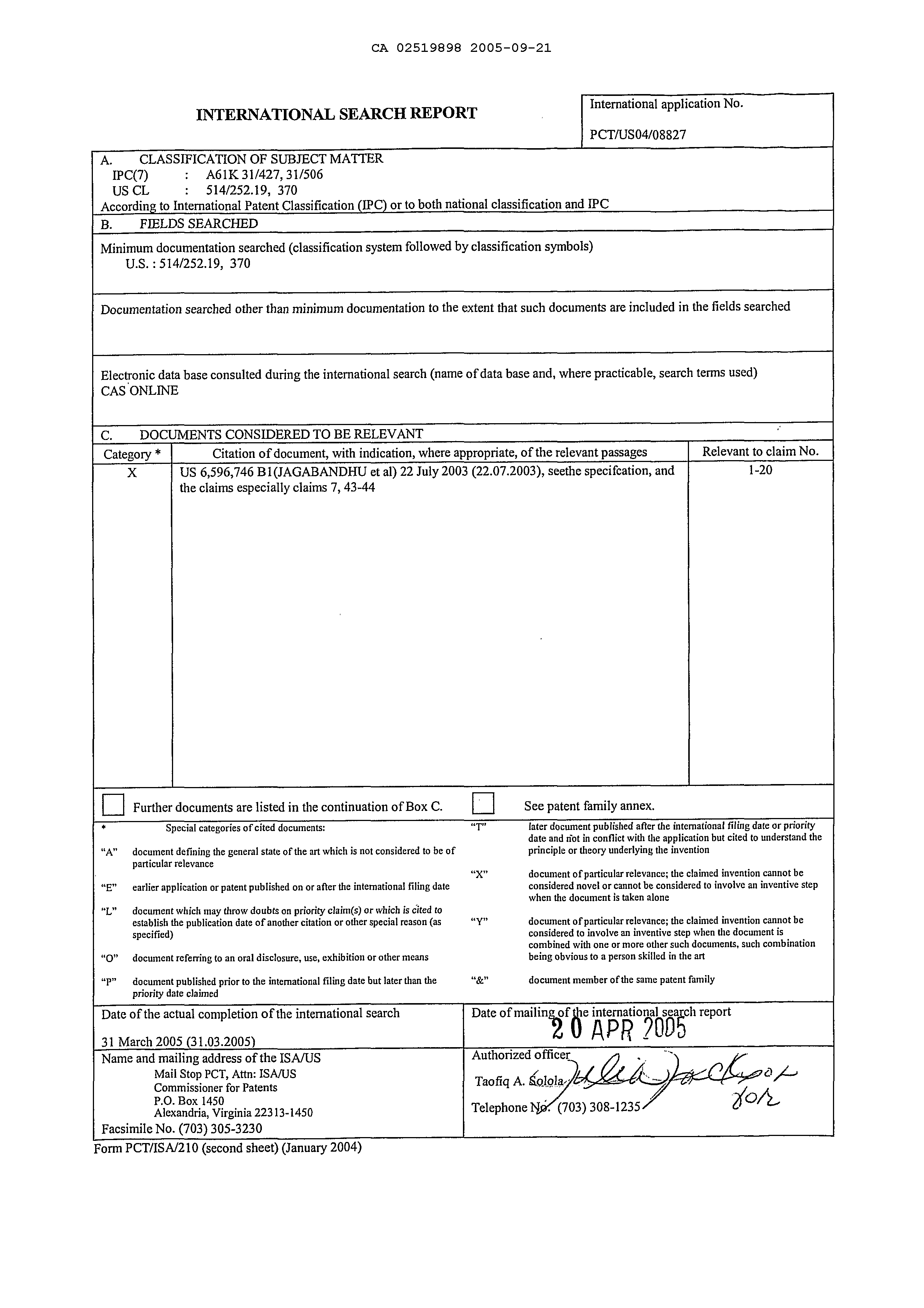 Canadian Patent Document 2519898. PCT 20041221. Image 1 of 1