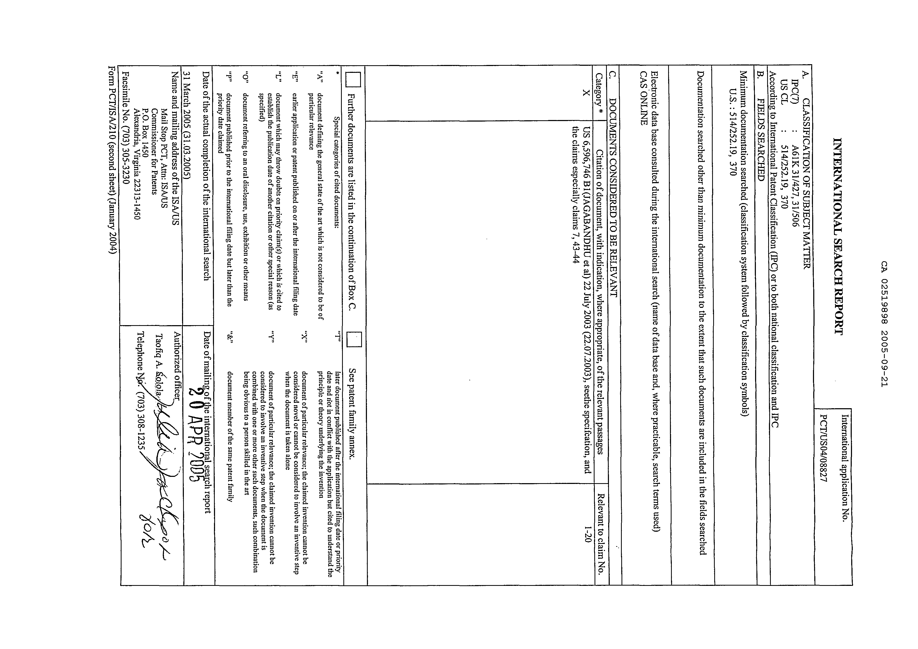 Canadian Patent Document 2519898. PCT 20041221. Image 1 of 1