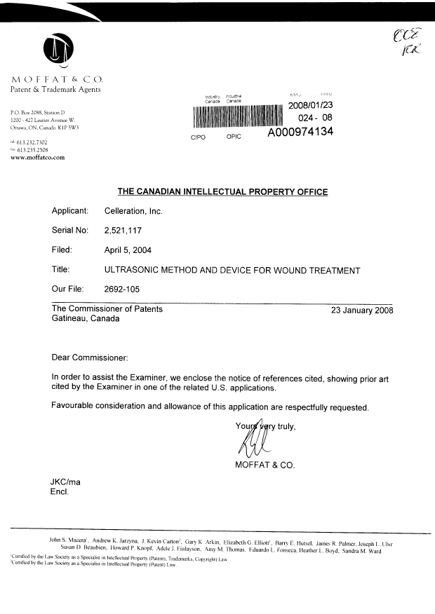 Canadian Patent Document 2521117. Prosecution-Amendment 20071223. Image 1 of 1