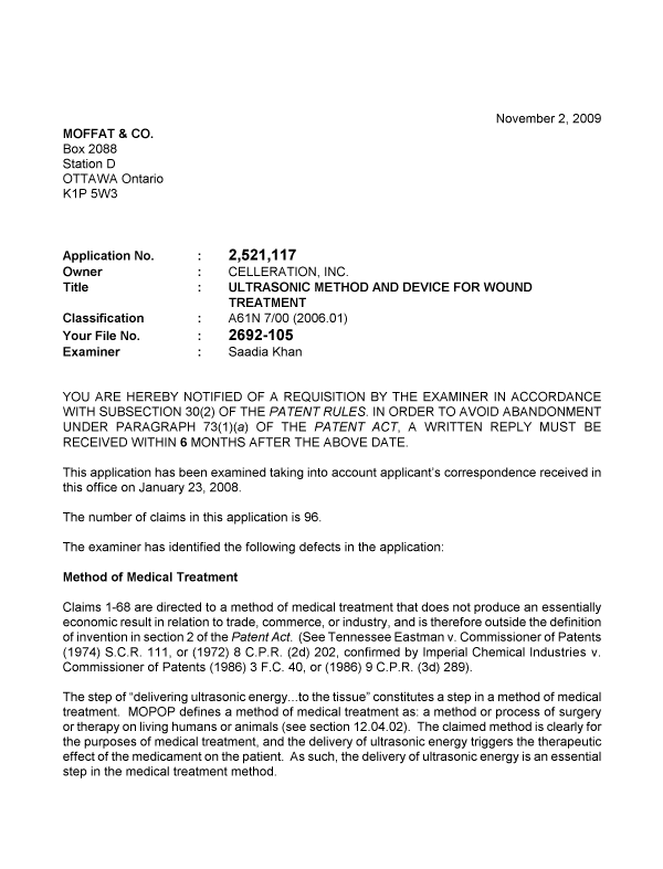Canadian Patent Document 2521117. Prosecution-Amendment 20081202. Image 1 of 3