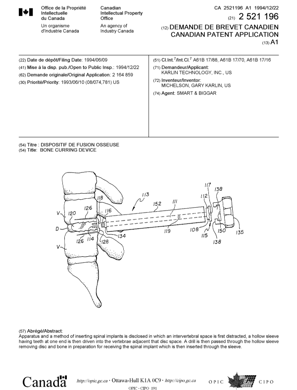 Canadian Patent Document 2521196. Cover Page 20041209. Image 1 of 1