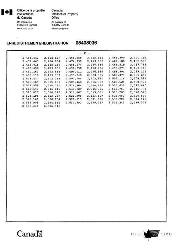 Document de brevet canadien 2521196. Correspondance 20061229. Image 3 de 3