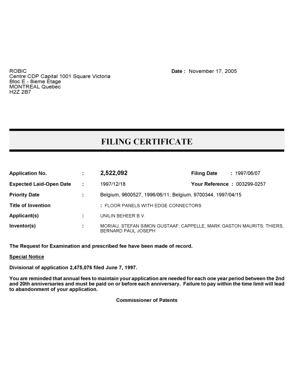 Canadian Patent Document 2522092. Correspondence 20041216. Image 1 of 1