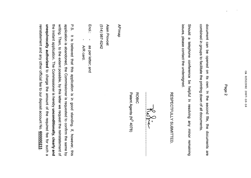 Document de brevet canadien 2522092. Poursuite-Amendment 20061216. Image 2 de 2