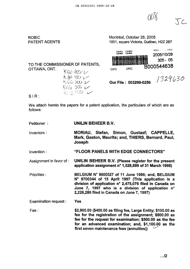 Canadian Patent Document 2522321. Prosecution-Amendment 20041228. Image 1 of 1