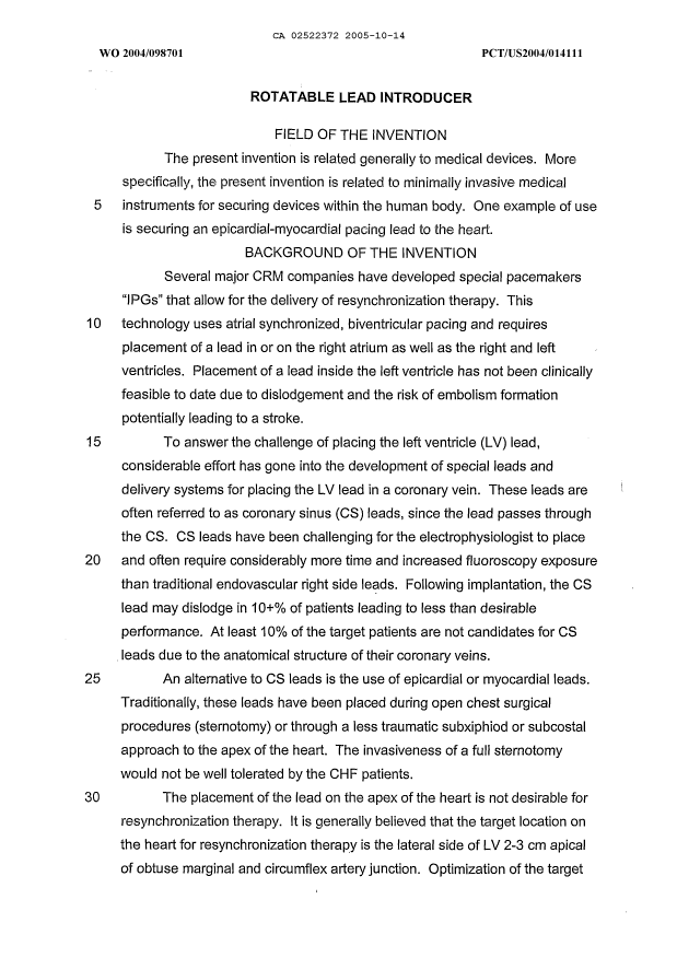 Canadian Patent Document 2522372. Description 20051014. Image 1 of 27