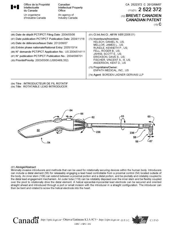 Canadian Patent Document 2522372. Cover Page 20120712. Image 1 of 1
