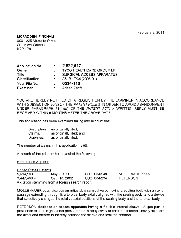 Canadian Patent Document 2522617. Prosecution-Amendment 20110208. Image 1 of 5