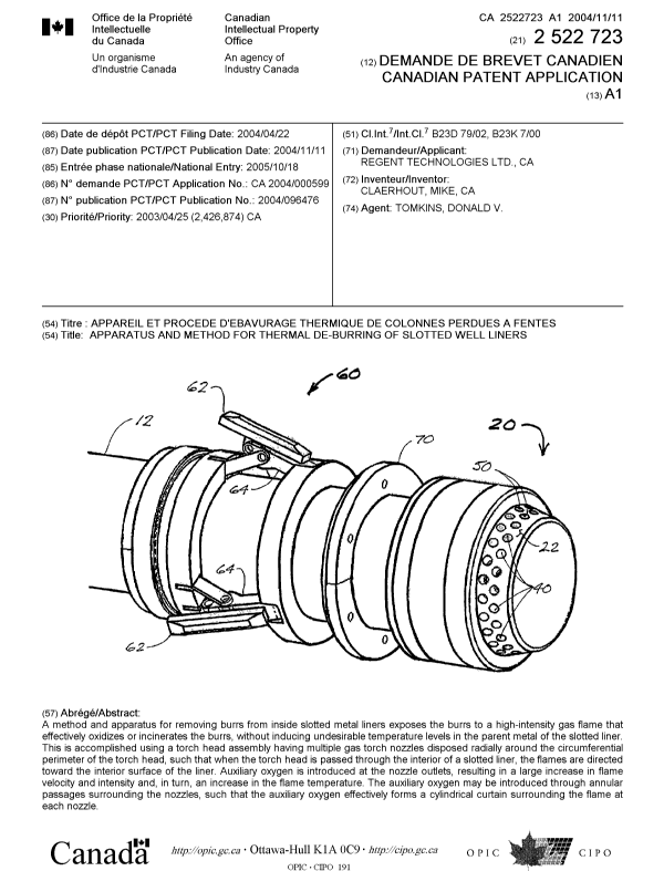 Canadian Patent Document 2522723. Cover Page 20051216. Image 1 of 1