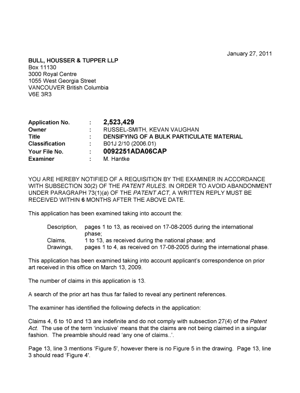 Canadian Patent Document 2523429. Prosecution-Amendment 20110127. Image 1 of 2