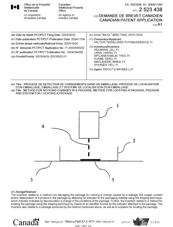 Canadian Patent Document 2523438. Cover Page 20051228. Image 1 of 1