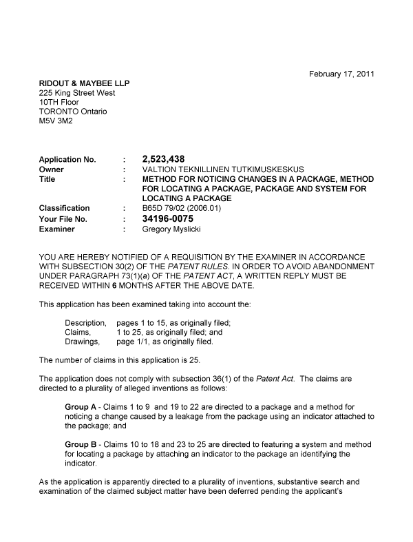 Canadian Patent Document 2523438. Prosecution-Amendment 20110217. Image 1 of 2