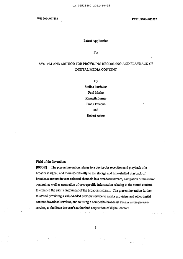 Canadian Patent Document 2523480. Description 20111025. Image 1 of 49