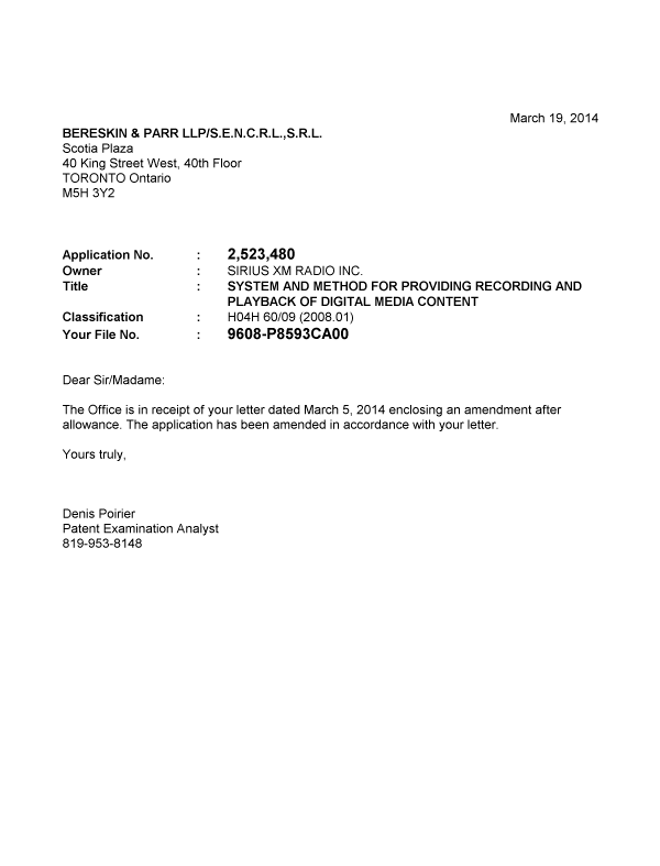 Document de brevet canadien 2523480. Poursuite-Amendment 20140319. Image 1 de 1