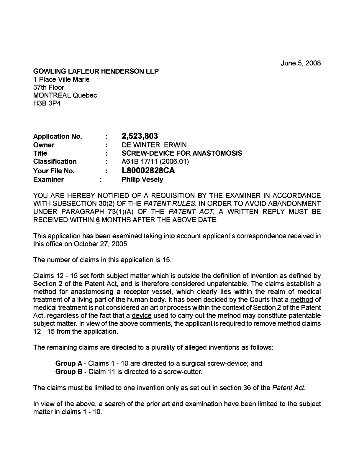 Document de brevet canadien 2523803. Poursuite-Amendment 20071205. Image 1 de 3