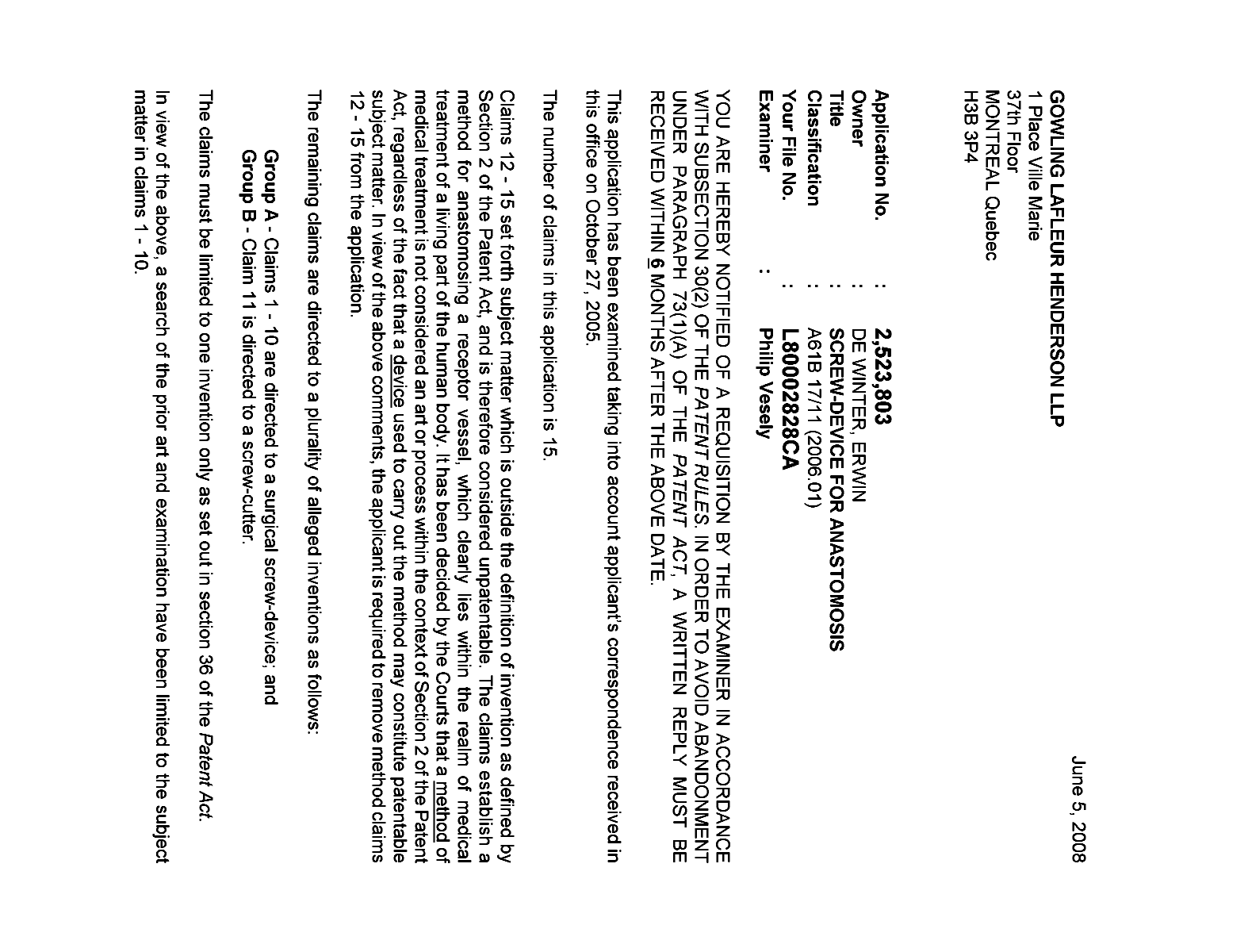 Canadian Patent Document 2523803. Prosecution-Amendment 20071205. Image 1 of 3