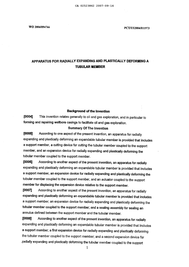 Canadian Patent Document 2523862. Description 20070914. Image 1 of 133