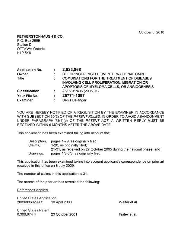 Canadian Patent Document 2523868. Prosecution-Amendment 20101005. Image 1 of 4