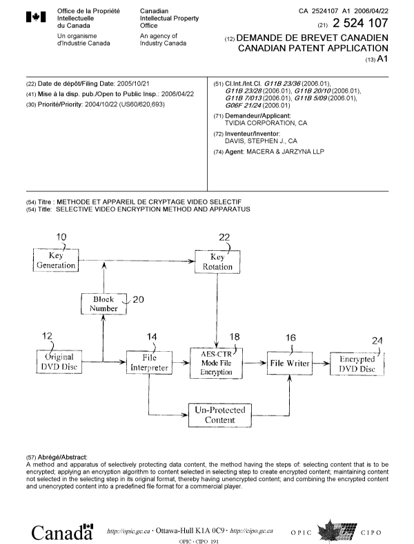 Document de brevet canadien 2524107. Page couverture 20060411. Image 1 de 1